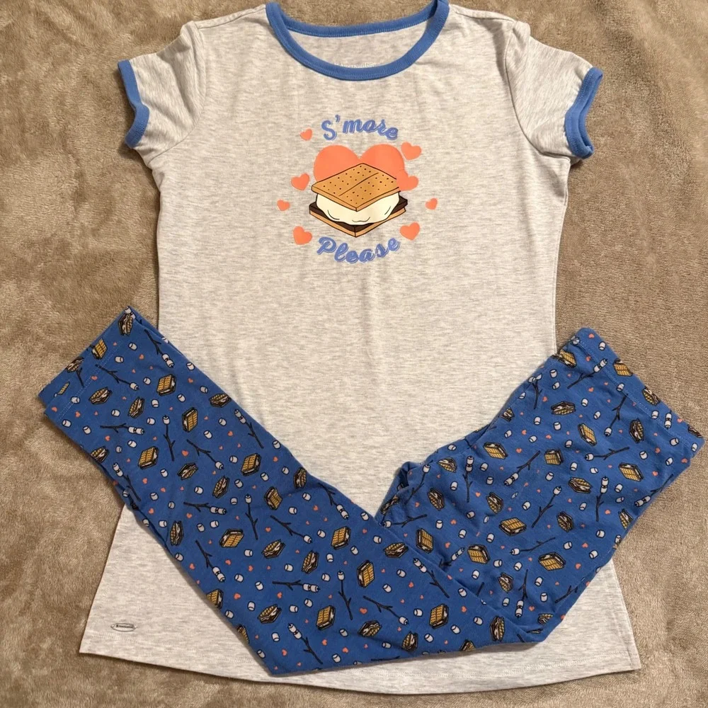 American Girl Kids S'more Please Pajama Set Gray Blue Size L 14/16 PJs